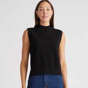 Quince Mongolian Cashmere Mock Neck Sweater Vest (Black, XS)
